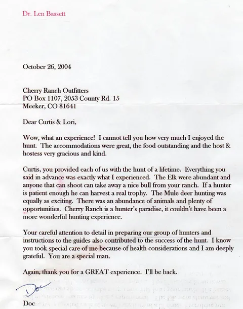Letter from Dr. Len Bassett, Michigan, 2004